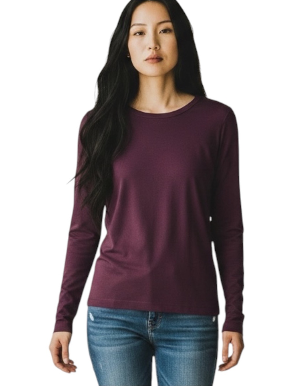 Theory Women's Long Sleeve Crewneck Top in Deep Plum Versatile Casual Size M